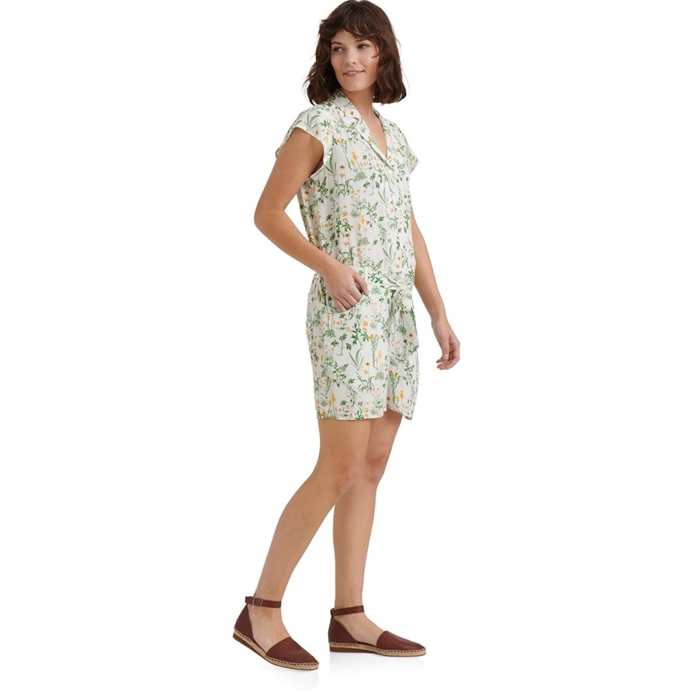 Lucky Brand Womens Short Sleeve Collared‎ Neck Printed Resort Romper medium